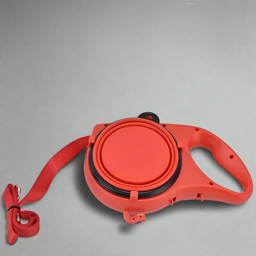 3-in-1 Dog Leash with Water Bottle, Bowl & Poop Bag Holder – Portable Walking Accessory