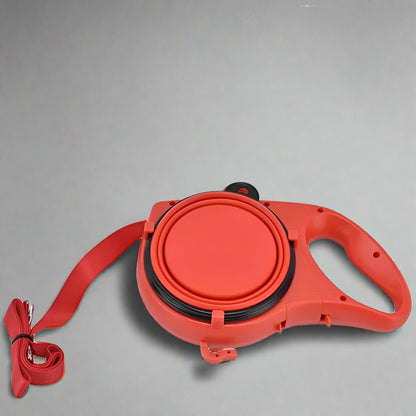 3-in-1 Dog Leash with Water Bottle, Bowl & Poop Bag Holder – Portable Walking Accessory